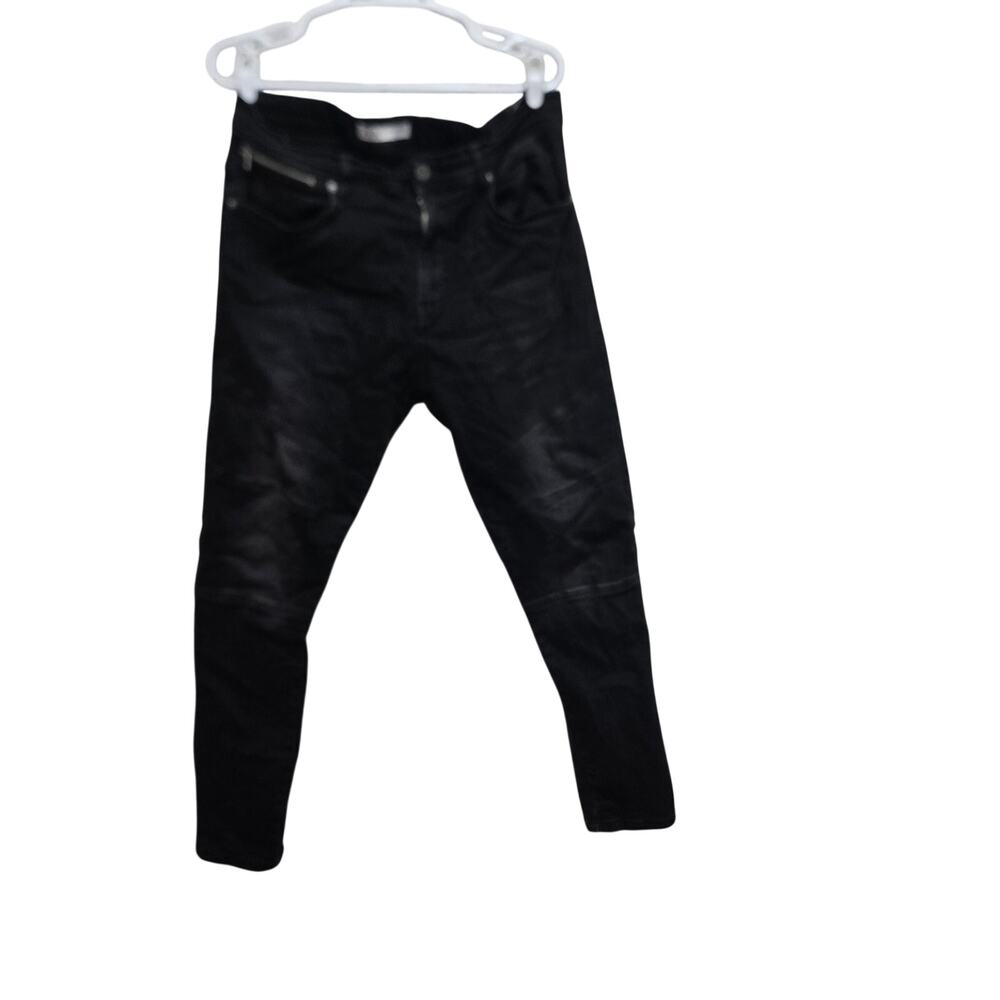 Zara Man Moto Biker Jeans Black Stretch Denim Mens 36